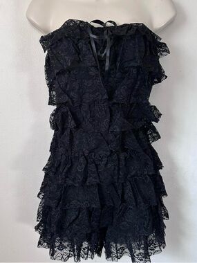 Black Lace Ruffle Strapless Romper